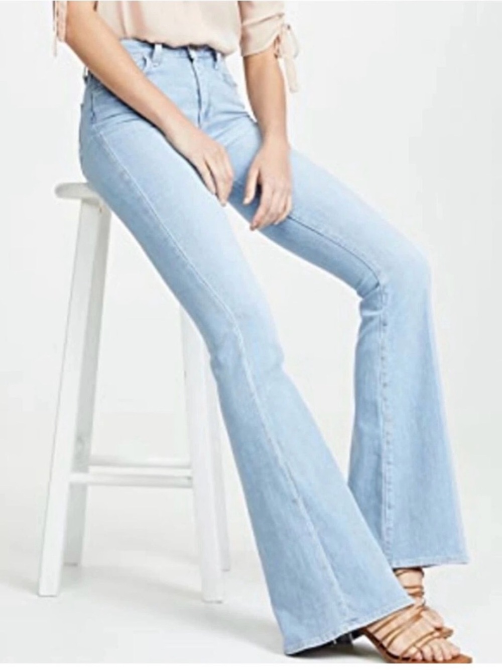 L’AGENCE Bell High Rise Flare Jean 25x36 Tall Long Blue Cloud Stretch Made USA